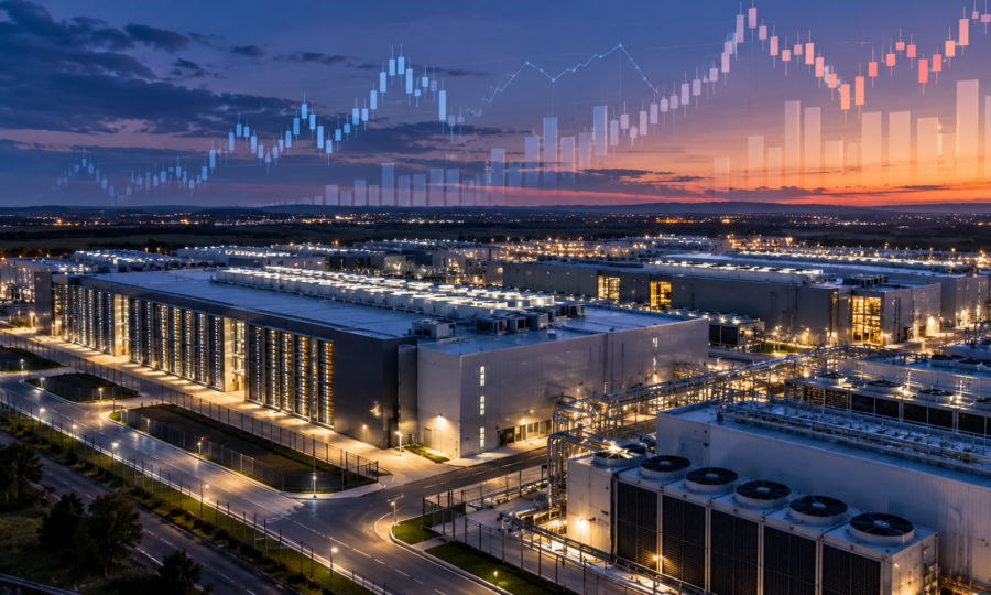 AI data centers and financial investment growth illustration